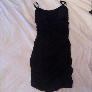 Katie J NYC Black Ruched Mini Dress